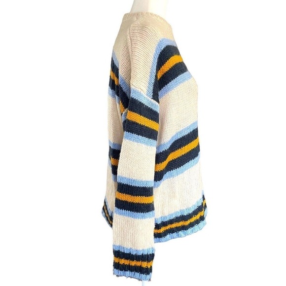 Urban Outfitters Bobby Boyfriend Stripe Sweater Blue Yellow Cream Sz Small Cozy - Picture 7 of 10